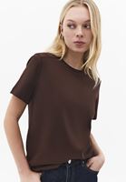 Bayan Kahverengi Pamuklu Sıfır Yaka Tişört
