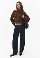 Bayan Kahverengi Cep Detaylı Crop Ceket