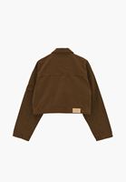 Bayan Kahverengi Cep Detaylı Crop Ceket