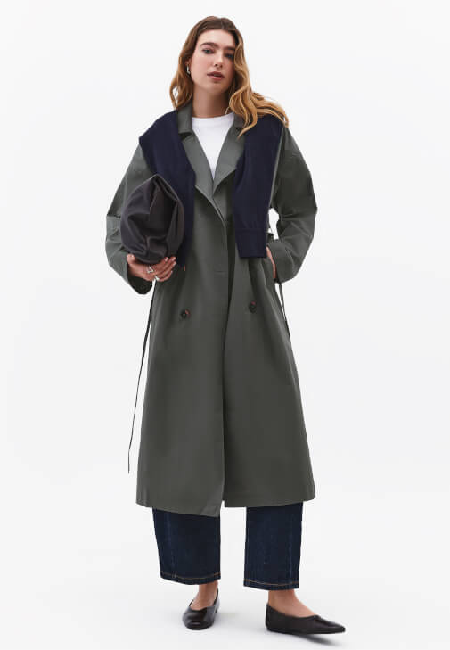 Gri Kemerli Oversize Trençkot