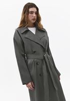 Bayan Gri Kemerli Oversize Trençkot
