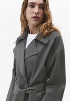 Bayan Gri Kemerli Oversize Trençkot