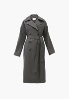 Bayan Gri Kemerli Oversize Trençkot