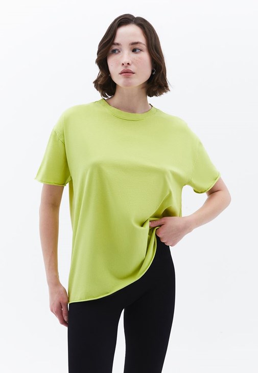 Yeşil Sıfır Yaka Oversize Tişört