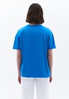 Bayan Mavi Sıfır Yaka Oversize Tişört