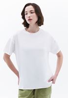 Bayan Beyaz Sıfır Yaka Oversize Tişört