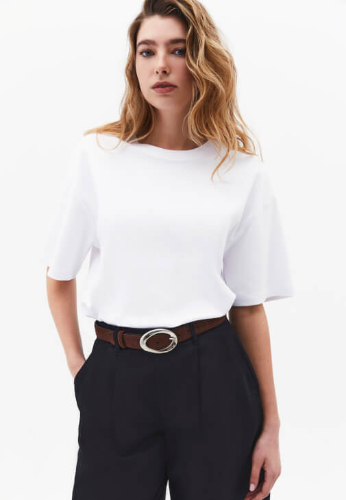 Beyaz Pamuklu Oversize Tişört