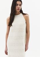 Bayan Krem Ajurlu Halter Yaka Elbise