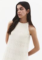 Bayan Krem Ajurlu Halter Yaka Elbise