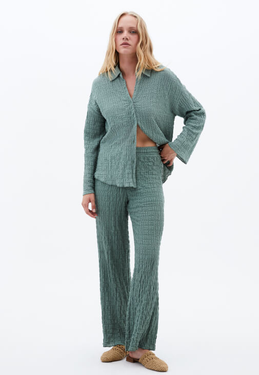  Yüksek Bel Wide-Leg Pantolon