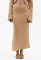 Bayan Bej Yüksek Bel Yırtmaçlı Etek