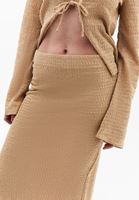 Bayan Bej Yüksek Bel Yırtmaçlı Etek