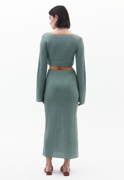 Yırtmaç Detaylı Etek ve Top Kombini