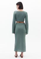 Bayan Yeşil Yüksek Bel Yırtmaçlı Etek