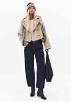 Bayan Bej Loose-Fit Crop Trençkot