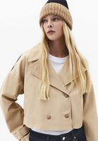 Bayan Bej Loose-Fit Crop Trençkot