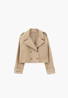 Bayan Bej Loose-Fit Crop Trençkot