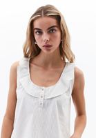 Bayan Çok Renkli Fırfırlı Çizgili Bluz