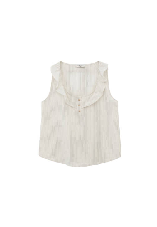 Fırfırlı Çizgili Bluz ve Pantolon Kombini