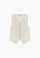 Bayan Krem Dokulu V Yaka Yelek