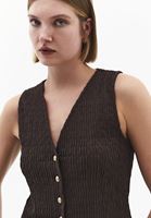 Bayan Kahverengi Dokulu V Yaka Yelek