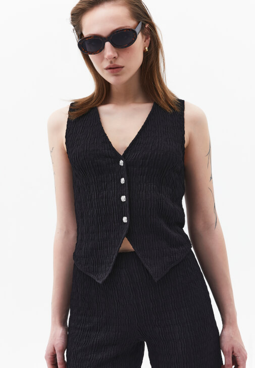 Siyah Dokulu V Yaka Yelek