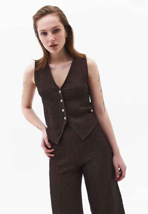 Kahverengi Dokulu V Yaka Yelek