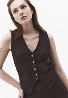 Bayan Kahverengi Dokulu V Yaka Yelek