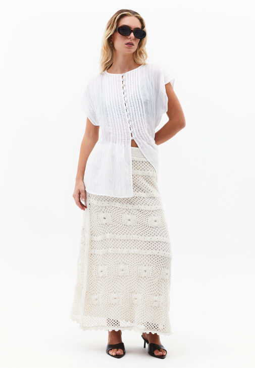 Krem Ajurlu Triko Etek