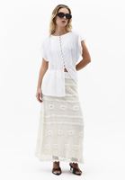 Bayan Krem Ajurlu Triko Etek