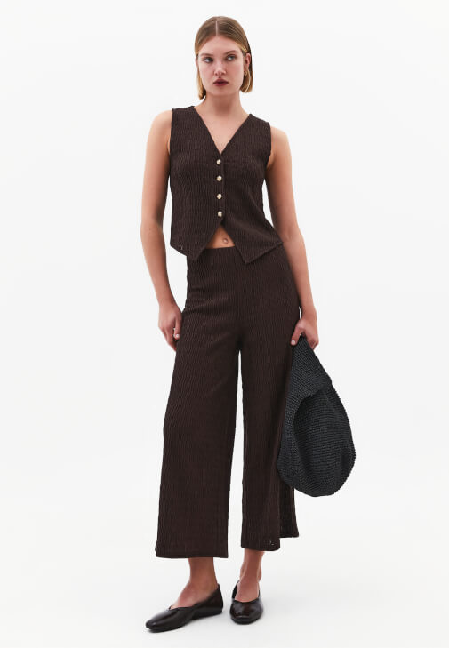 Kahverengi Dokulu Culotte Pantolon