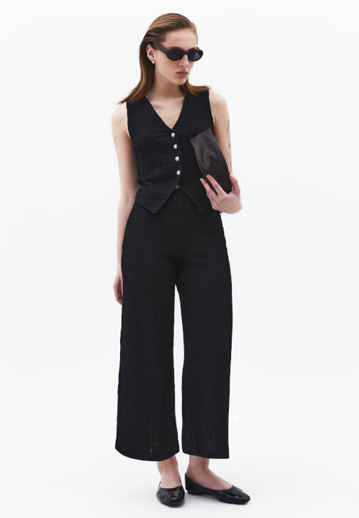 Siyah Dokulu Culotte Pantolon