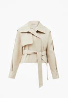 Bayan Krem Kemer Detaylı Oversize Trençkot