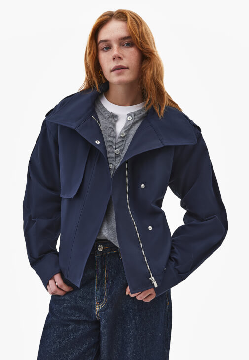 Lacivert Kemer Detaylı Oversize Trençkot