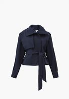 Bayan Lacivert Kemer Detaylı Oversize Trençkot