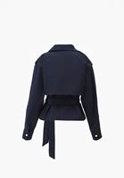 Bayan Lacivert Kemer Detaylı Oversize Trençkot