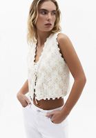 Bayan Krem Dantelli Triko Yelek