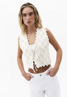 Bayan Krem Dantelli Triko Yelek