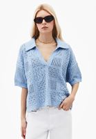 Bayan Mavi Polo Yaka Ajurlu Kazak