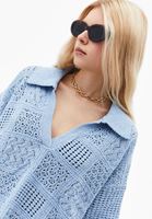 Bayan Mavi Polo Yaka Ajurlu Kazak