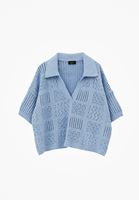 Bayan Mavi Polo Yaka Ajurlu Kazak