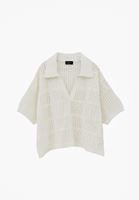 Bayan Beyaz Polo Yaka Ajurlu Kazak