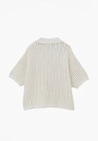 Bayan Beyaz Polo Yaka Ajurlu Kazak