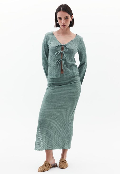 Bağlama Detaylı Top ve Etek Kombini