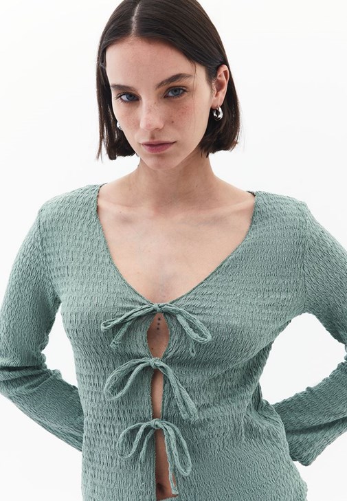 Bağlama Detaylı Top ve Etek Kombini