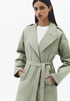 Bayan Yeşil Kemer Detaylı Trençkot
