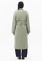 Bayan Yeşil Kemer Detaylı Trençkot
