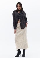 Bayan Bej Yüksek Bel Yırtmaçlı Etek