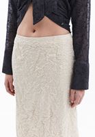 Bayan Bej Yüksek Bel Yırtmaçlı Etek