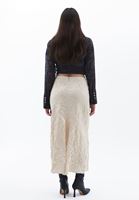 Bayan Bej Yüksek Bel Yırtmaçlı Etek